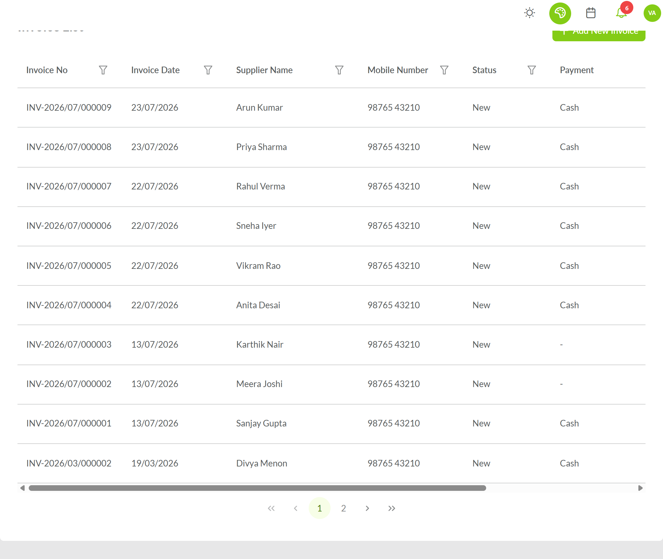 VMS Billing & Invoicing screen